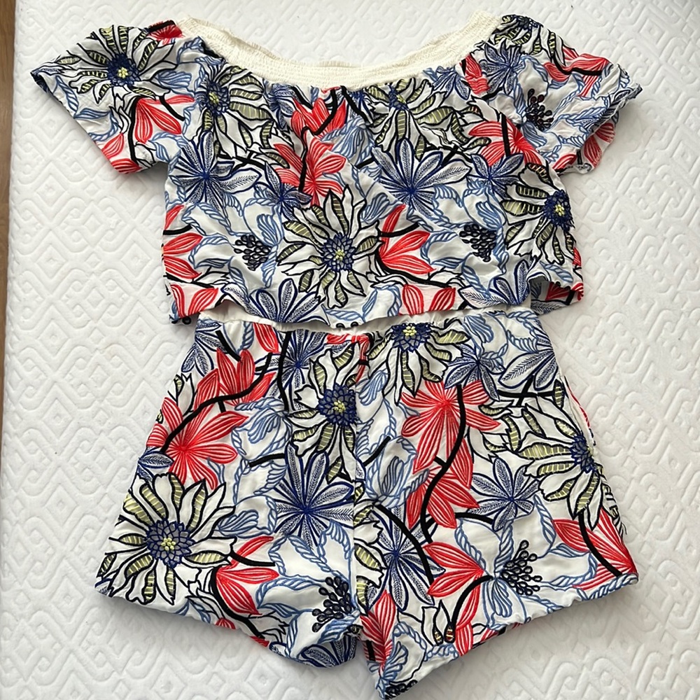 Embroidered off shoulder jumpsuit